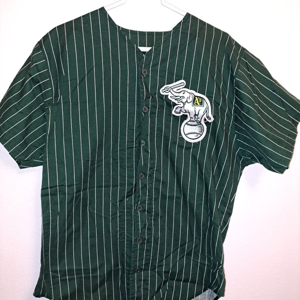 Vintage Oakland A’s Athletics Elephant Pinstripe Jersey Shirt